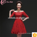 Newest Style Off Shoulder Knee Length Lace Crystal Applique Mother Of The Bride Dress With Sleeves